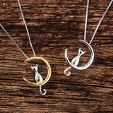 925 Silver Moon Cat Necklace Pendant for Women