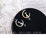 925 Silver Moon Cat Necklace Pendant for Women