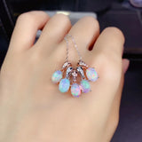 925 Silver Opal Round Charm Necklace for Women Choker Wedding Party Jewelry