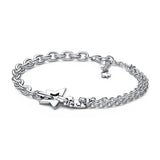 925 Sterling Silver Shooting Star Double Chain Bracelet with Red Tennis Bracelet