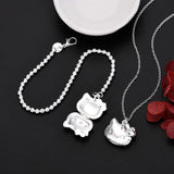 925 Silver Cat Necklace Bracelet Set for Women
