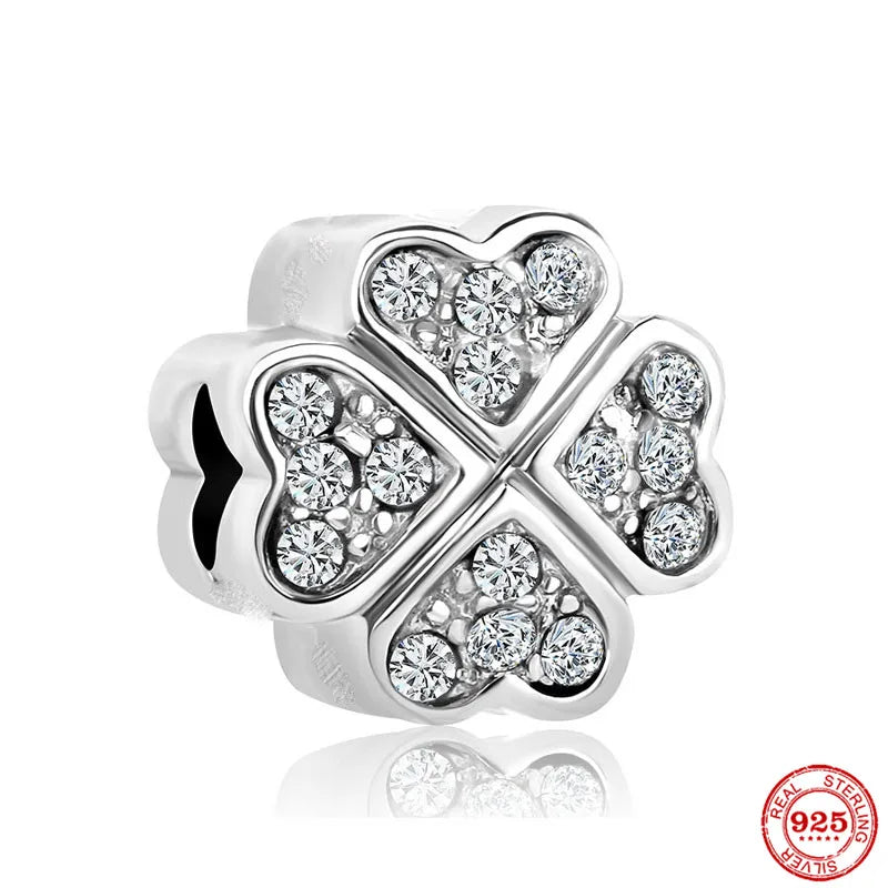 925 Silver Lucky Four Leaf Clover Charm Bead For Bracelet
