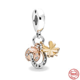 925 Silver Lucky Four Leaf Clover Charm Bead For Bracelet