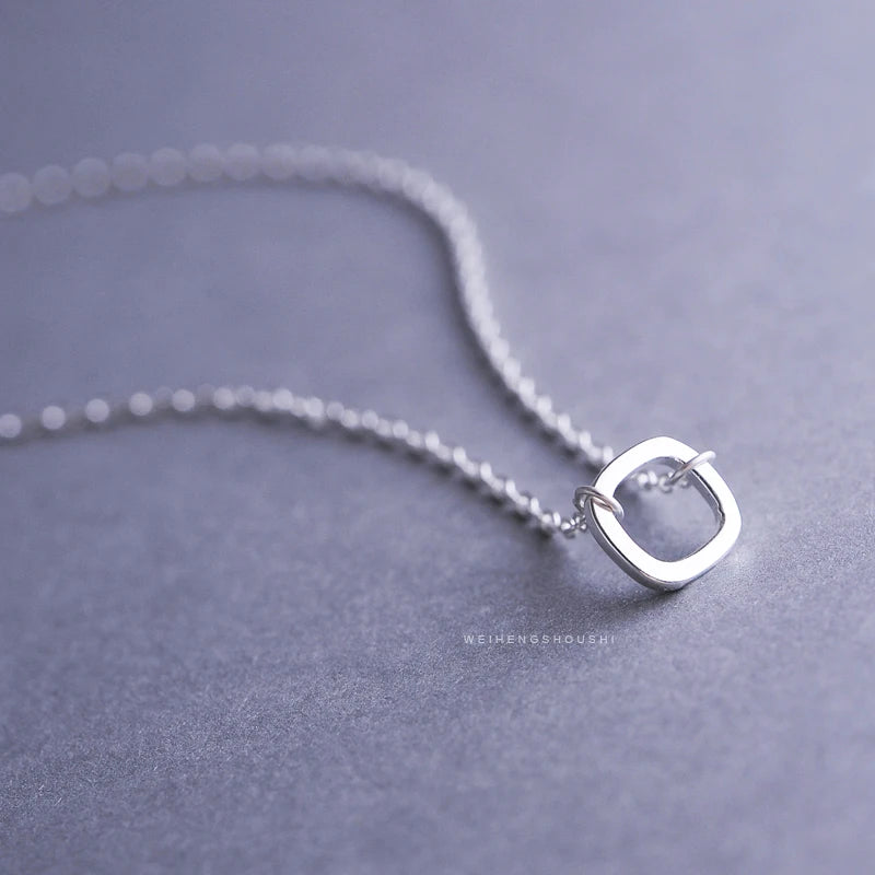 925 Sterling Silver Square Pendant Necklace for Women