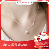 925 Silver Stars Moon Necklace Pendant Women Jewelry