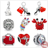 925 Silver Wolf Kitten Heels Bag Pendant Dangle DIY Bead
