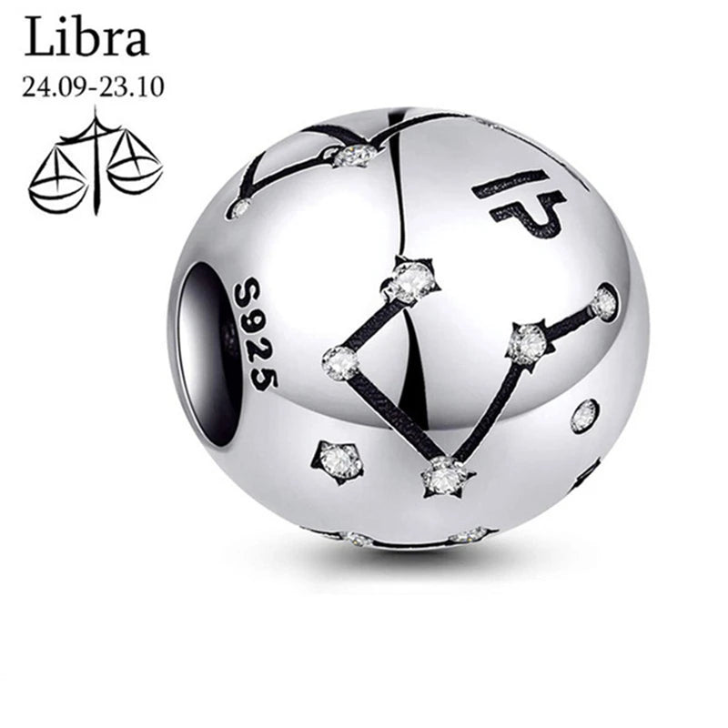 925 Silver Zodiac Beads for DIY Pendant Bracelet