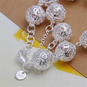 925 Silver Bracelets Wild Hollow Ball Chain Wedding Party Christmas Jewelry