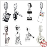 925 Sterling Silver Dumbbell Camera Pendant Charm Beads for Bracelet DIY