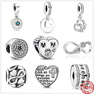 925 Sterling Silver Family Love You Pendant Bead for Bracelet DIY Jewelry