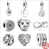 925 Sterling Silver Family Love You Pendant Bead for Bracelet DIY Jewelry