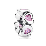 925 Silver Pink Row Clip Charm Beads for Bracelet DIY Jewelry