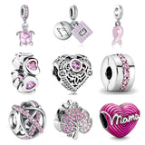 925 Silver Pink Row Clip Charm Beads for Bracelet DIY Jewelry