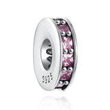 925 Silver Pink Zircon Charm Bead for Bracelet Pendant DIY Jewelry