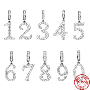925 Silver Birthday Month Number Pendant Charm