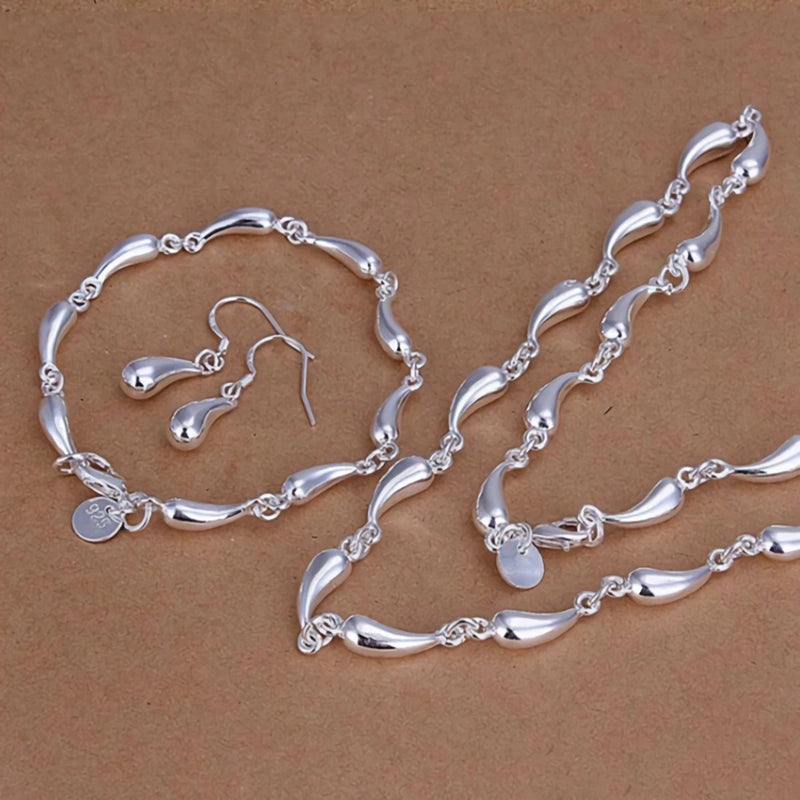 925 Silver Water Drop Chain Jewelry Set for Women Wedding