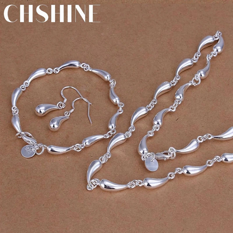 925 Sterling Silver Water Drop Chain Jewelry Set
