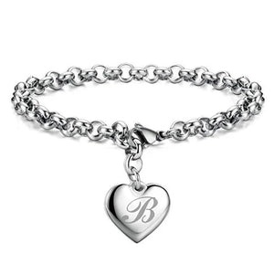 925 Silver Heart 26 Letters Chain Bracelet Wedding