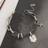 925 Thai Silver Cross Heavy Industry Bracelet Retro Sterling Silver Bracelet