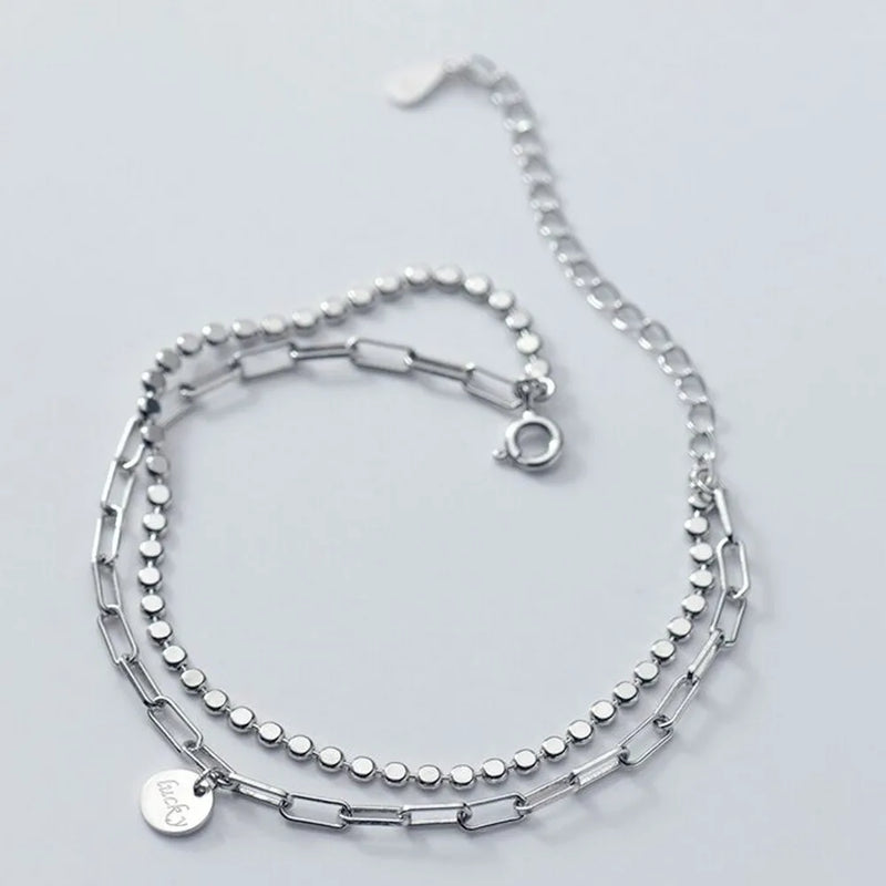 925 Silver Double Letter Discs Bracelet for Women