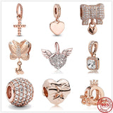 925 Silver Heart Cross Rose Charm Dangle Beads for Bracelet DIY Jewelry