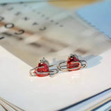 925 Silver Diamond Red Heart Earrings