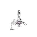 925 Silver Mortarboard Pendant Owl Bead Necklace Charms for Women