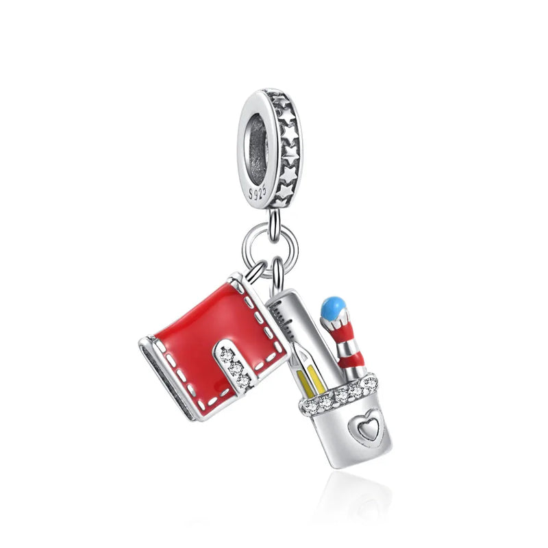 925 Silver Mortarboard Pendant Owl Bead Necklace Charms for Women