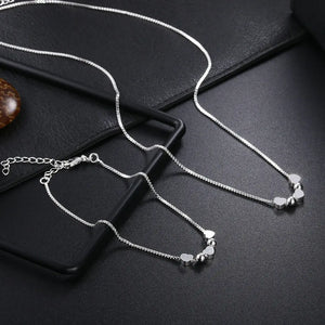 925 Silver Heart Bracelet Necklace Set