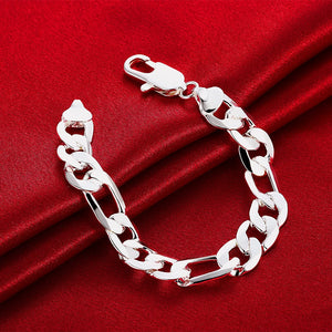 925 Silver Bracelets Charm 12MM Chain Men Wedding Party Christmas Hot Jewelr