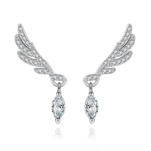 925 Silver Angel Wings Stud Earrings Zirconia Korea Jewelry
