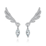 925 Silver Angel Wings Stud Earrings Zirconia Korea Jewelry