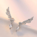 925 Silver Angel Wings Stud Earrings Zirconia Korea Jewelry