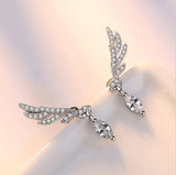 925 Silver Angel Wings Stud Earrings Zirconia Korea Jewelry