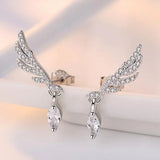 925 Silver Angel Wings Stud Earrings Zirconia Korea Jewelry