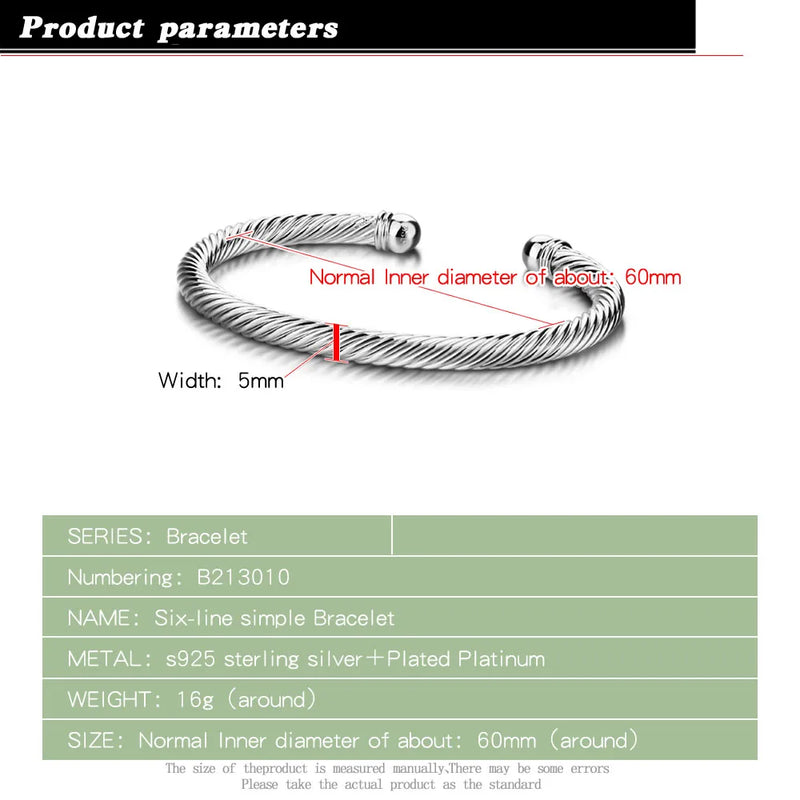 925 Silver Twisted Lines Bracelet 5M8MM Wide