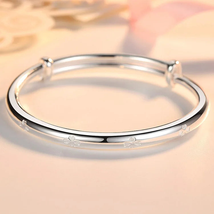 925 Sterling Silver Charm Four-Leaf Clover Bracelet Adjustable