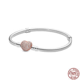 925 Silver Heart Bucket Bracelet for Charm Beaded DIY Jewelry