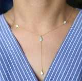 925 Silver Enamel Eyes Tear Drop Charm Lariat Necklace