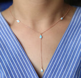 925 Silver Enamel Eyes Tear Drop Charm Lariat Necklace
