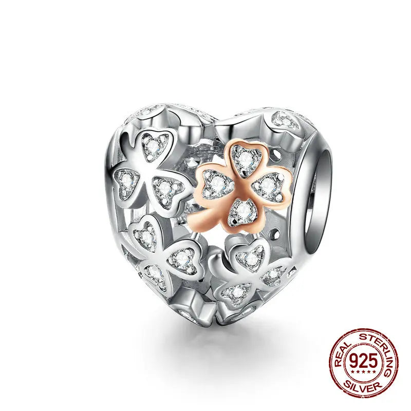 925 Silver Heart Clover Beads for 3MM Charm Bracelet
