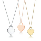 925 Silver Peach Heart Tricolor Love Necklace Enamel Pendant Chain