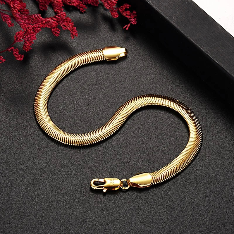 925 Silver Plated 18K 6MM Snake Bone Bracelet Men Women Jewelry
