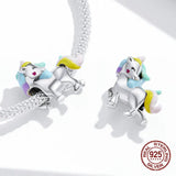 925 Sterling Silver Rainbow Horse Charm Enamel Beads DIY Bracelet Pendant