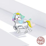 925 Sterling Silver Rainbow Horse Charm Enamel Beads DIY Bracelet Pendant