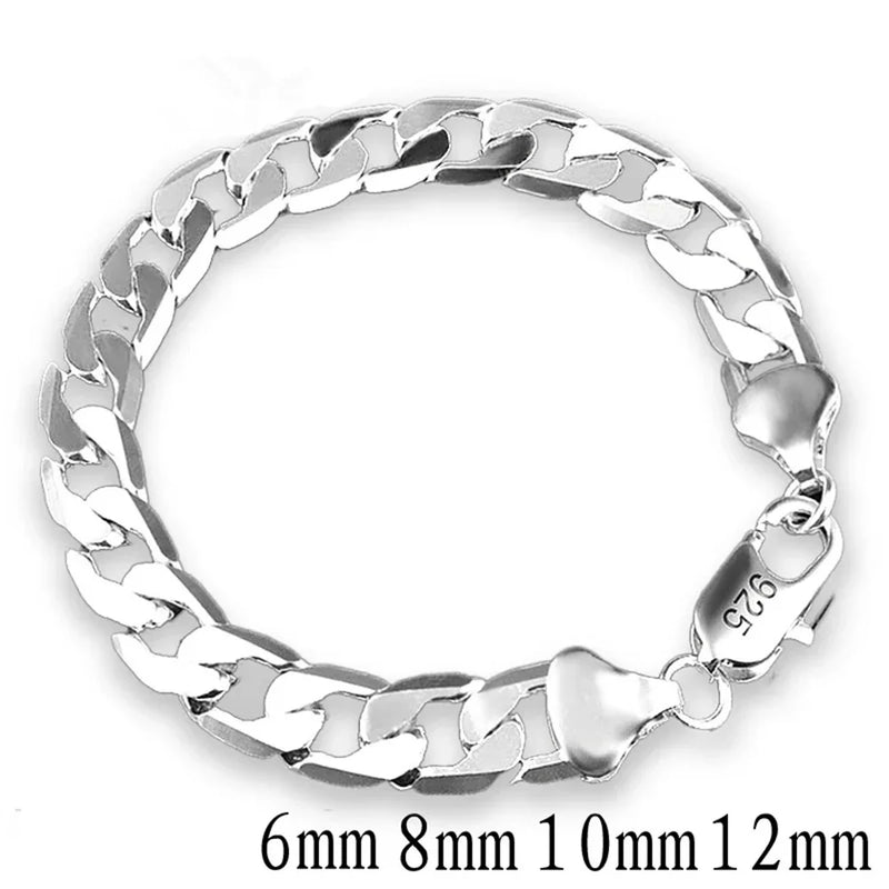 925 Sterling Silver Side Bracelet 6MM8MM10MM12MM for Men and Women