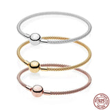 925 Silver Woven Clasp Snake Bone Chain Bracelet for Charm Beads