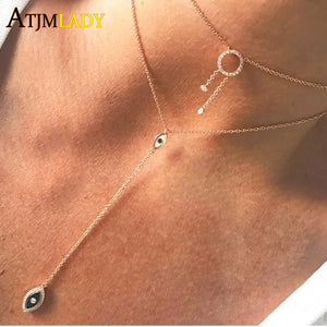 925 Sterling Silver Evil Eye Y Lariat Necklace