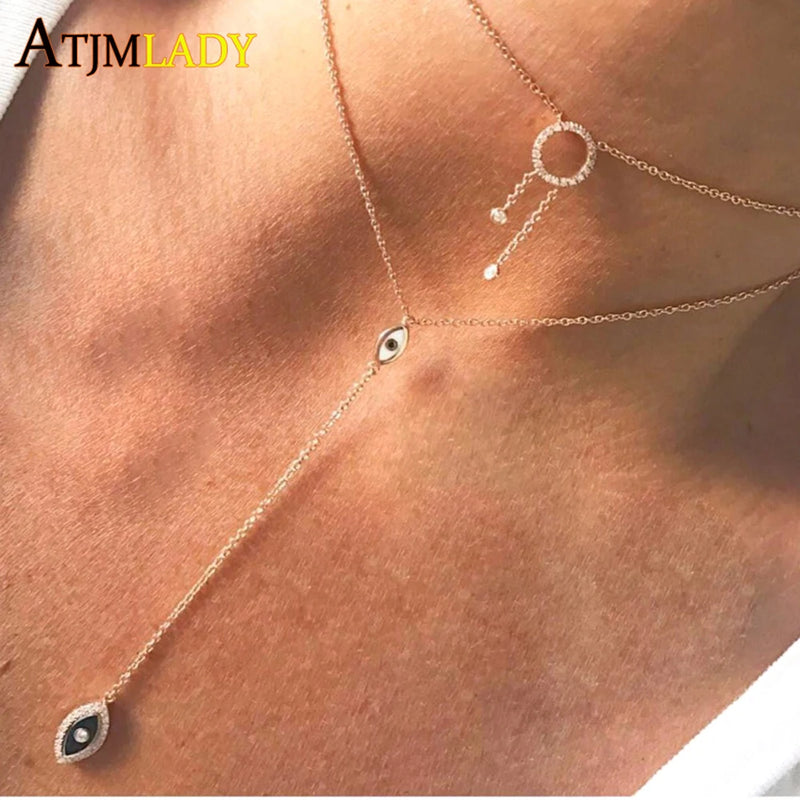 925 Sterling Silver Evil Eye Y Lariat Necklace
