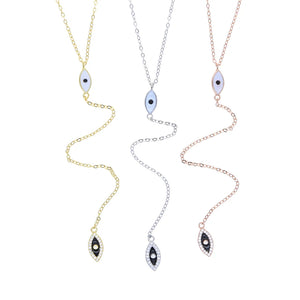 925 Sterling Silver Evil Eye Y Lariat Necklace